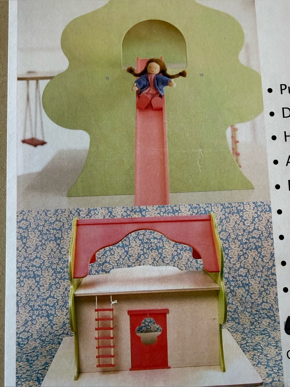 Heirloom Wooden Dollhouse “Treehouse” 2 Story All Natural Wood - 23 1/4”Wx17”H